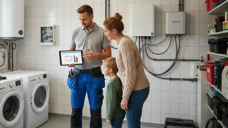 Batteriespeicher im Technikraum eines Flensburger Einfamilienhauses