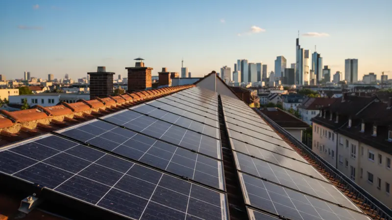 Solarmodule auf einem Frankfurter Hausdach, Nahaufnahme