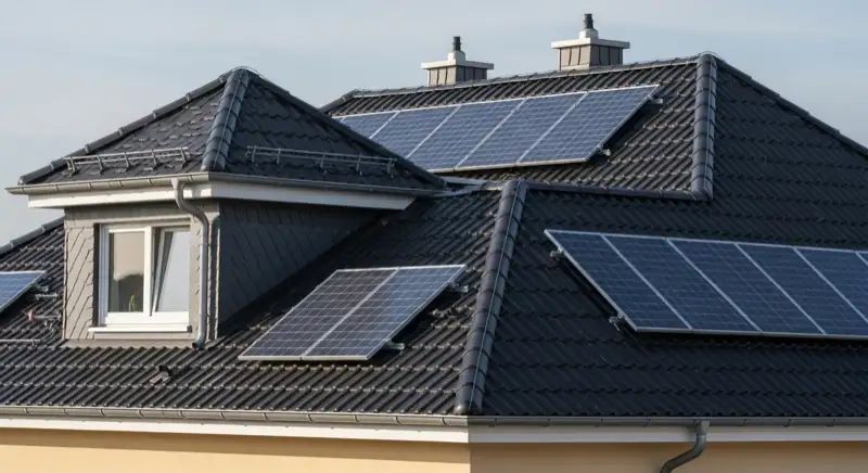 Freiberger Wohnhausdach mit montierten Solarmodulen