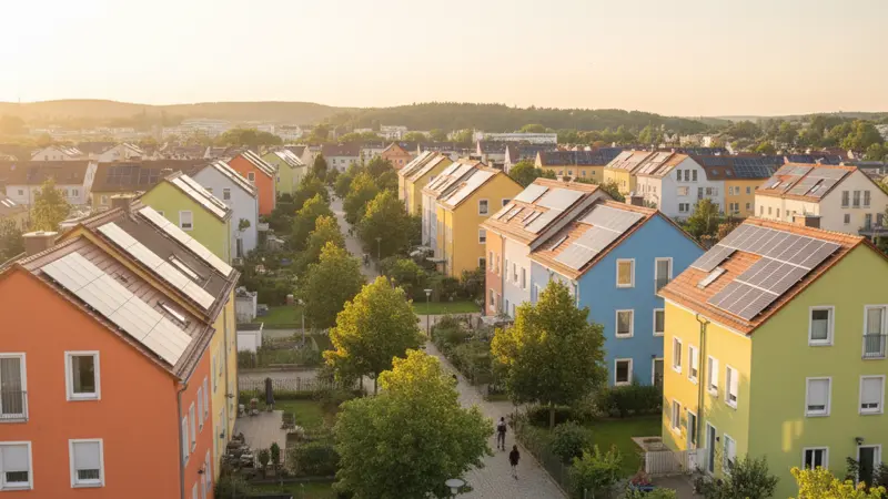 Solardächer im Freiburger Stadtviertel Vauban, nachhaltige Architektur