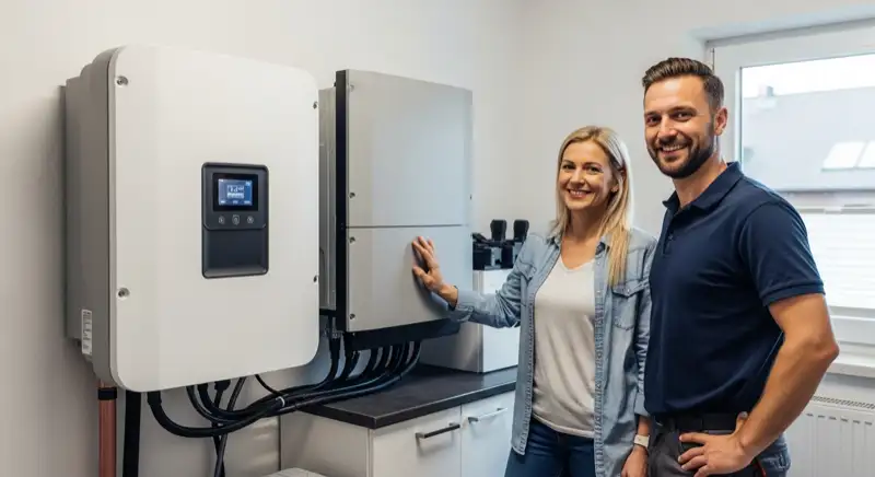 Solarinstallateur bei der Montage auf einem Görlitzer Dach