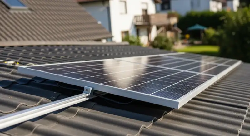 Solarinstallateur montiert Photovoltaik-Module auf Einfamilienhaus-Dach in Gummersbach