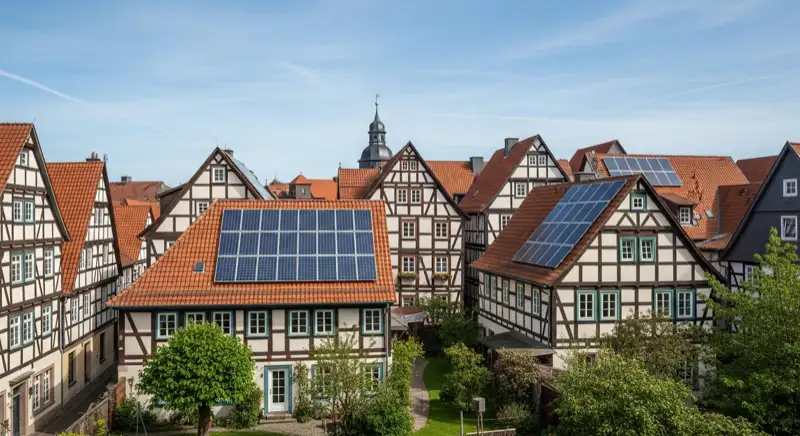 Historische Fachwerkhäuser in der Hamelner Altstadt mit Weserrenaissance-Architektur