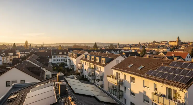 Wohngebiete in Heilbronn mit verschiedenen Bauformen, typische Einfamilienhäuser und Dachstrukturen aus der Luft