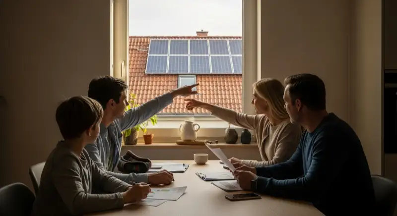 Solarmodule auf einem westdeutschen Ziegeldach, Detailansicht