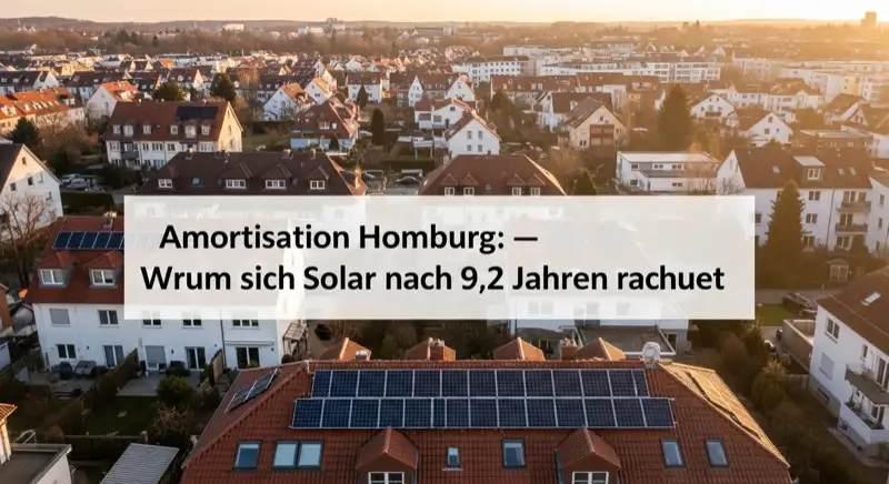 Aerial drone view of typical German residential neighborhood with mixed roof types, red and dark roof tiles, gardens visible, sunny day