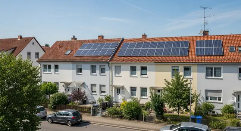 Solarmodule auf einem thüringischen Ziegeldach, Detailansicht