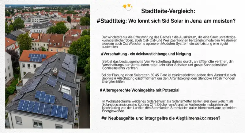 Aerial drone view of typical German residential neighborhood with mixed roof types, red and dark roof tiles, gardens visible, sunny day