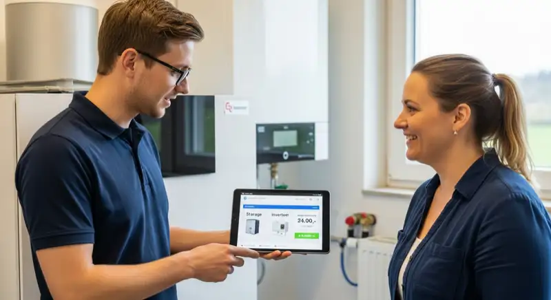 Solarinstallateur bei der Montage auf einem Koblenzer Dach