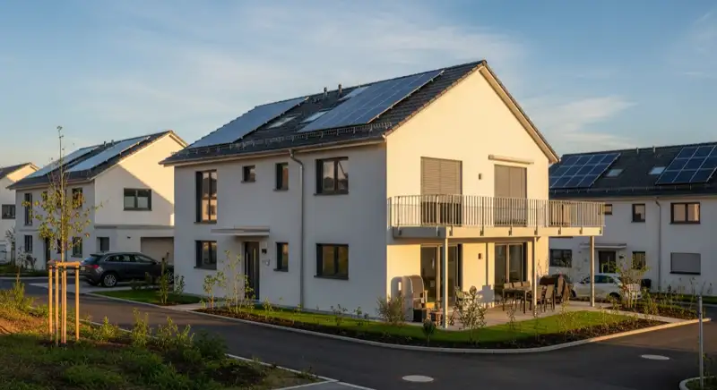 Moderne Einfamilienhäuser in Landshut-Münchnerau mit Solaranlagen auf den Dächern