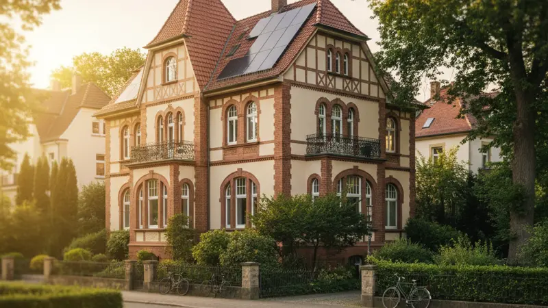Einfamilienhaus mit Solaranlage in Leipzig, Gründerzeit-Architektur mit grüner Nachbarschaft
