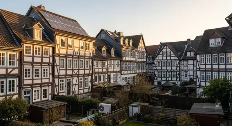 Historische Fachwerkhäuser und Altbau-Architektur in der Lüdenscheider Altstadt mit charakteristischen Steildächern