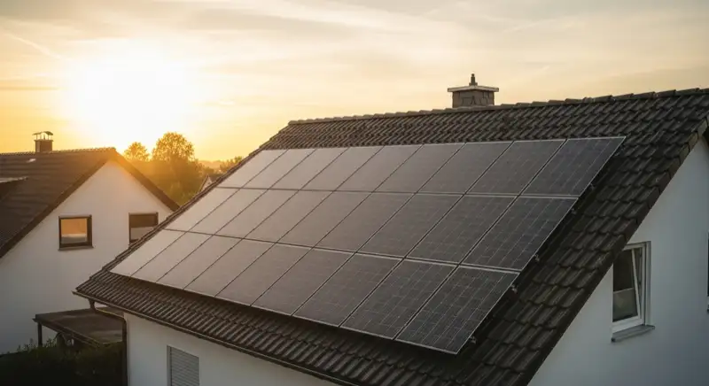 Einfamilienhausdach mit Solaranlage in einer Maintaler Wohnstraße