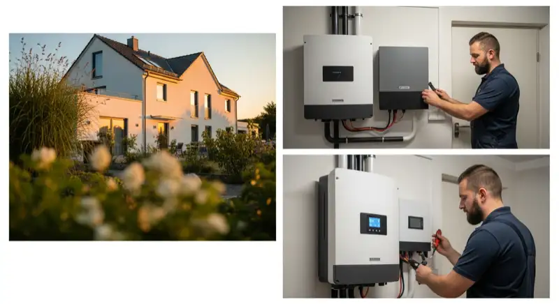 Solarinstallateur bei der Montage auf einem Mainzer Dach