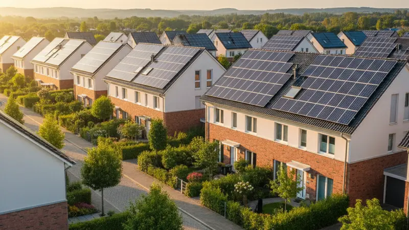 Wohnviertel in Mannheim mit Solardächern in der Rhein-Neckar-Region