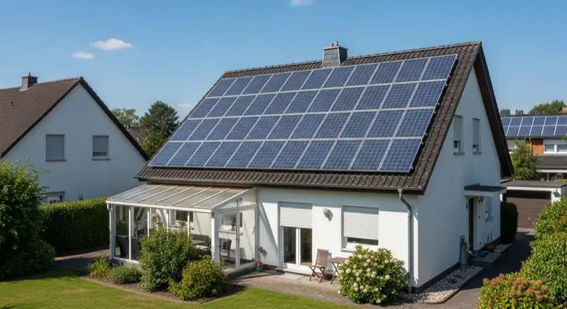 Einfamilienhaus in Moers mit Solaranlage auf Süddach zeigt typische Installation