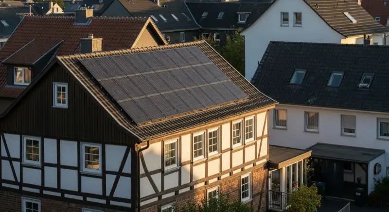 Historisches Fachwerkhaus in Mülheim an der Ruhr mit dezent integrierter Indach-Solaranlage