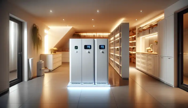 Batteriespeicher im Keller eines Mülheimer Einfamilienhauses neben dem Wechselrichter