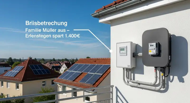 Modern German electrical meter cabinet (Zählerschrank) with smart meter and solar inverter connection, clean technical installation