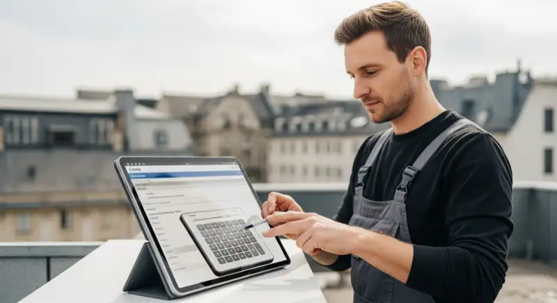 Solarmodule auf einem norddeutschen Ziegeldach, Detailansicht