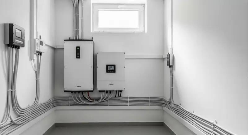 Batteriespeicher im Keller eines Recklinghausener Einfamilienhauses neben dem Wechselrichter