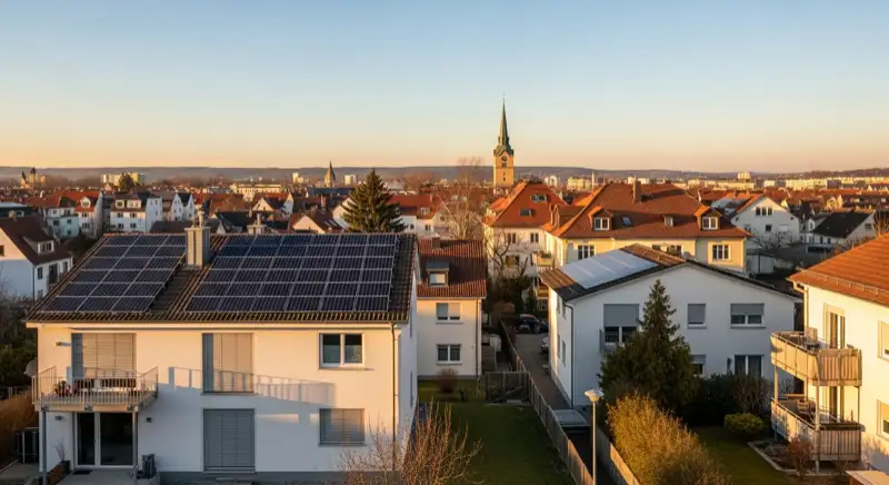 Wohngebiete in Regensburg mit verschiedenen Bauformen, typische Einfamilienhäuser und Dachstrukturen aus der Luft
