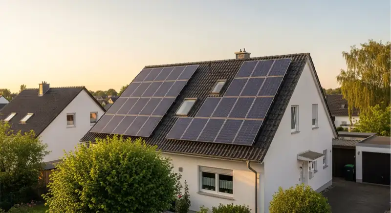 Einfamilienhaus mit Solaranlage auf dem Dach in einem Remscheider Wohngebiet