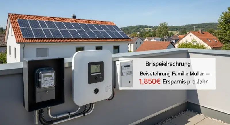 Modern German electrical meter cabinet (Zählerschrank) with smart meter and solar inverter connection, clean technical installation