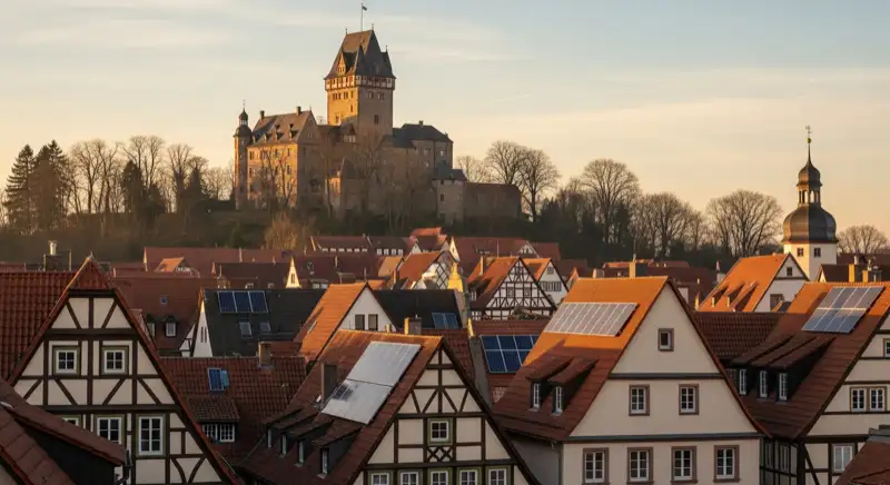 Rudolstädter Altstadt mit Dachlandschaft unterhalb der Heidecksburg