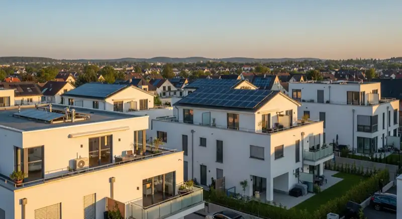 Modernes Neubaugebiet in Seevetal mit Solardächern und zeitgenössischer Architektur