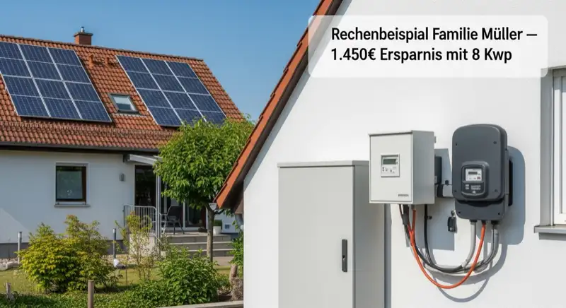 Modern German electrical meter cabinet (Zählerschrank) with smart meter and solar inverter connection, clean technical installation