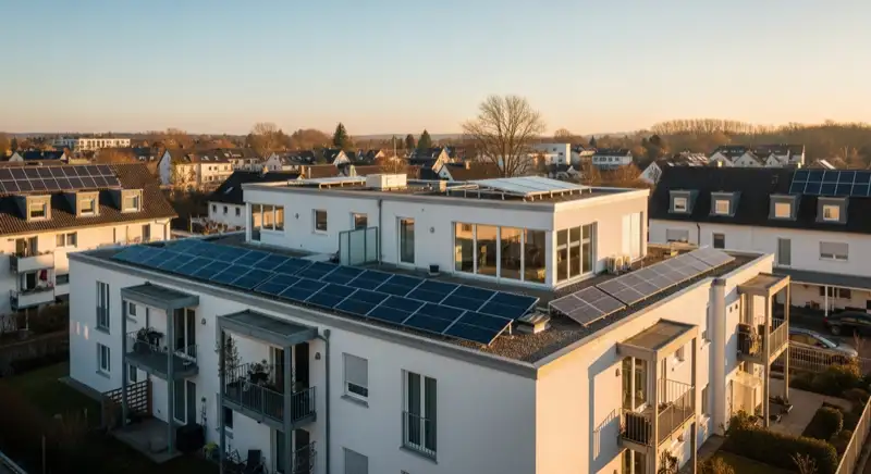 Mehrfamilienhaus mit Flachdach-Solaranlage im Stendaler Stadtsee-Umfeld