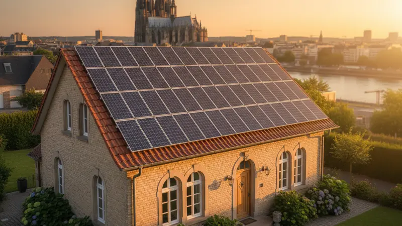 Solarinstallateur bei der Montage auf einem Troisdorfer Hausdach
