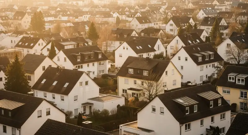 Wohngebiete in Ulm mit verschiedenen Bauformen, typische Einfamilienhäuser und Dachstrukturen aus der Luft