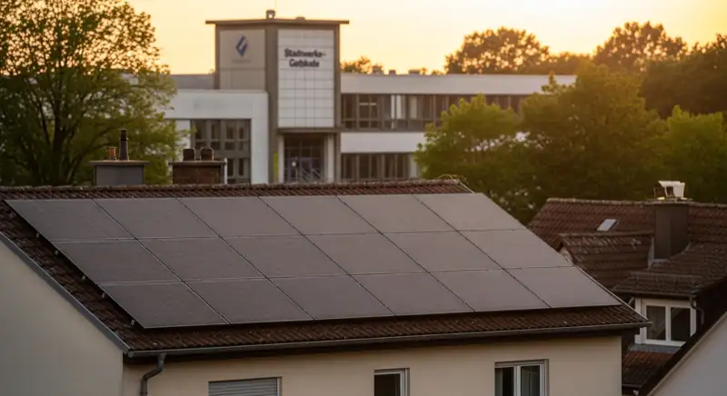 Blick auf das Stadtwerke-Gebäude in Ulm mit Service-Eingang, lokale Versorgeratmosphäre