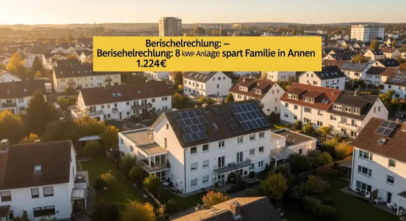 Aerial drone view of typical German residential neighborhood with mixed roof types, red and dark roof tiles, gardens visible, sunny day