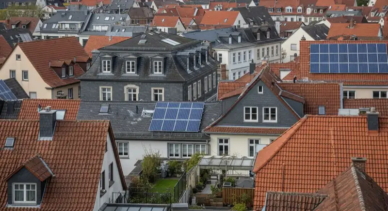 Wolgaster Altstadtdächer nahe der St.-Petri-Kirche mit geeigneten Flächen für Solarmodule