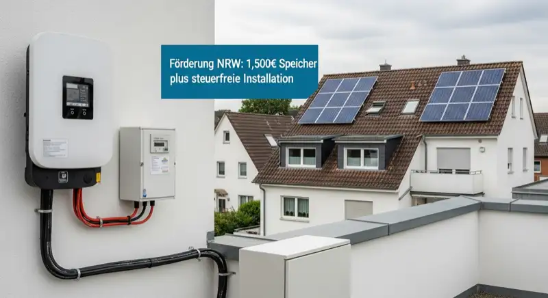 Modern German electrical meter cabinet (Zählerschrank) with smart meter and solar inverter connection, clean technical installation