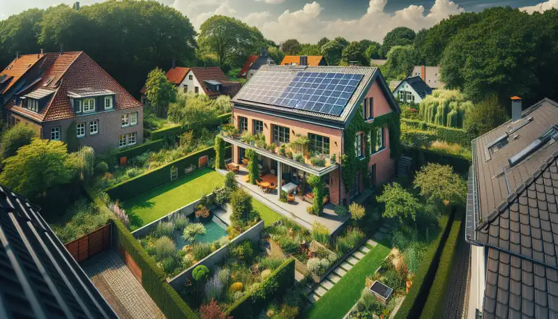 Einfamilienhaus mit Solaranlage in Krefeld am Niederrhein, typische niederrheinische Backsteinarchitektur