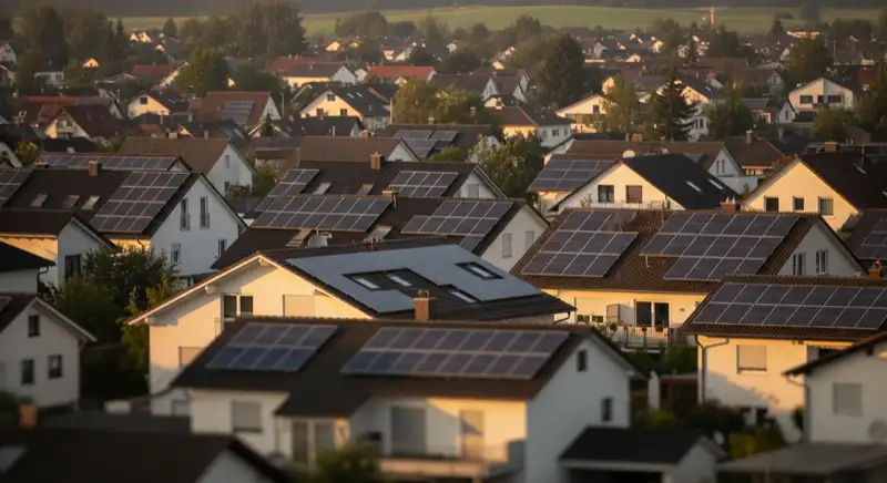 Neubaugebiet Münchnerau in Landshut mit Solaranlagen auf Einfamilienhäusern