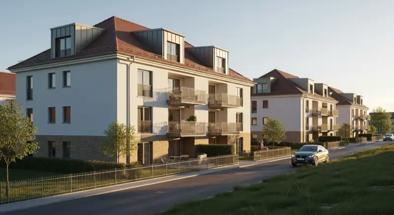 Wohngebiete in Landshut mit verschiedenen Bauformen, typische Einfamilienhäuser und Dachstrukturen aus der Luft