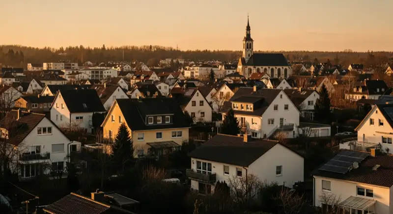 Wohngebiete in Landshut mit verschiedenen Bauformen, typische Einfamilienhäuser und Dachstrukturen aus der Luft