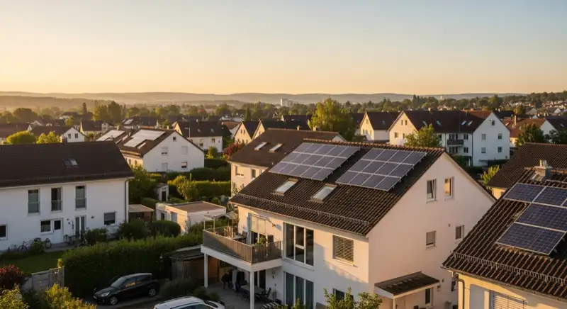 Wohngebiete in Landshut mit verschiedenen Bauformen, typische Einfamilienhäuser und Dachstrukturen aus der Luft