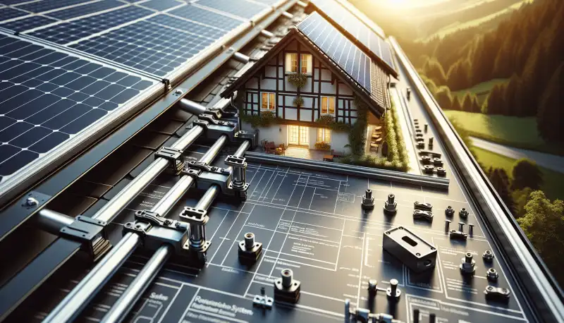 Detailaufnahme einer professionellen Solarmodulmontage auf einem Hausdach in Leverkusen