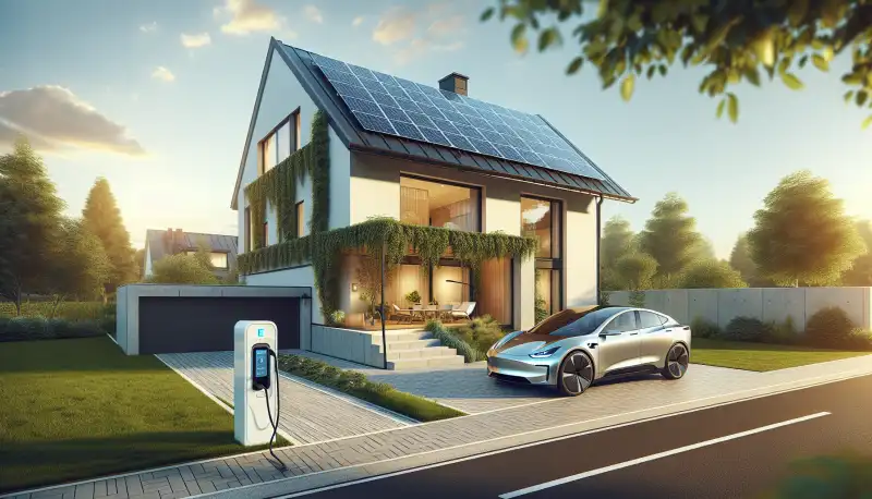 Modernes Einfamilienhaus in Leverkusen mit Solaranlage und Elektroauto-Ladestation in der Einfahrt