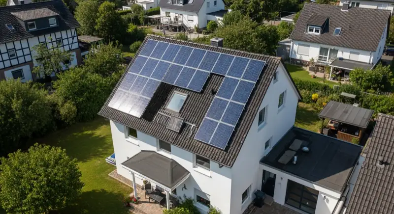 Einfamilienhaus mit optimal ausgelegter Solaranlage auf 42° Schrägdach in Leverkusen
