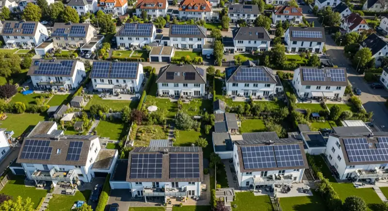 Luftaufnahme Wittenberger Stadtteil mit Solaranlagen auf Dächern von Einfamilienhäusern