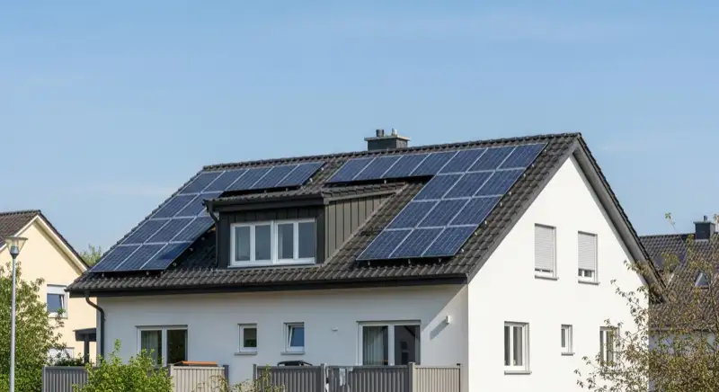 PV-Anlage auf typischem Einfamilienhaus in Lutherstadt Wittenberg mit sichtbarer Aufdach-Montage