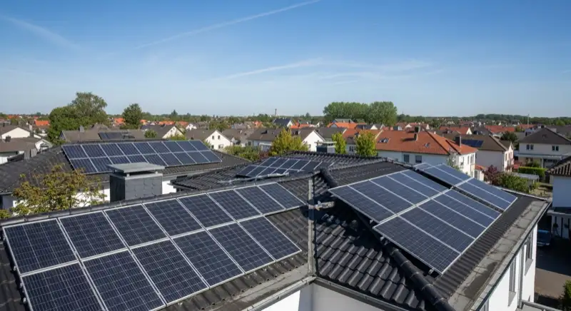 Wohngebiete in Mainz mit verschiedenen Bauformen, typische Einfamilienhäuser und Dachstrukturen aus der Luft