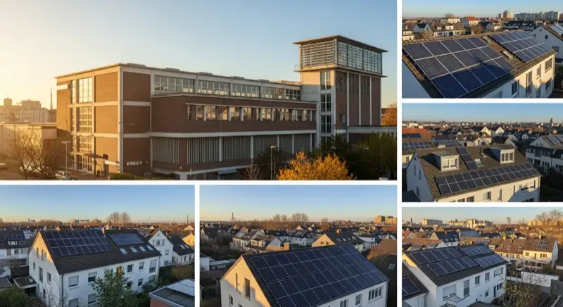 Blick auf das Stadtwerke-Gebäude in Mainz mit Service-Eingang, lokale Versorgeratmosphäre